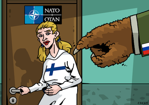 Cartoon: Russia and Finland (medium) by Enrico Bertuccioli tagged russia,finland,nato,otan,ukraine,russiaukrainewar,war,worldwar,putin,power,control,political,politicalcartoon,editorialcartoon,russia,finland,nato,otan,ukraine,russiaukrainewar,war,worldwar,putin,power,control,political,politicalcartoon,editorialcartoon