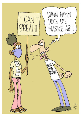 Cartoon: I Cant Breathe (medium) by Tim Posern tagged corona,maske,black,lives,matte,verschwörung