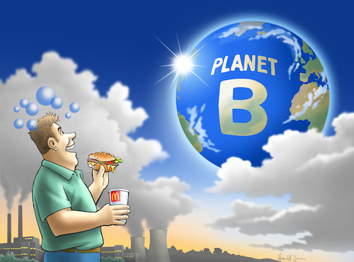 Cartoon: Planet B (medium) by Harald Juch tagged umwelt,planet,ökologie,weltuntergang,klimakrise