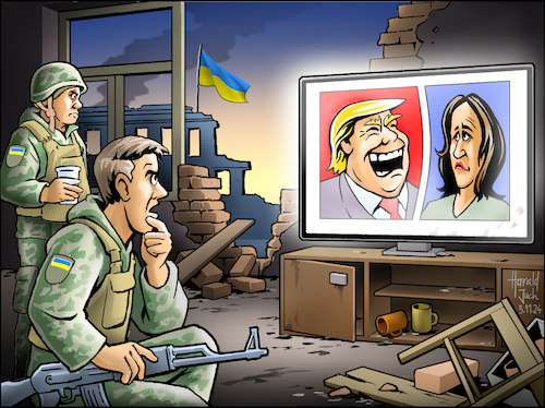 Cartoon: Ukrainischer Albtraum (medium) by Harald Juch tagged trump,harris,ukraine,krieg,usa,wahlsieg