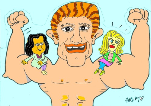 Cartoon: Arnold Schwarzenegger (medium) by yasar kemal turan tagged mistress,partner,women,schwarzenegger,arnold