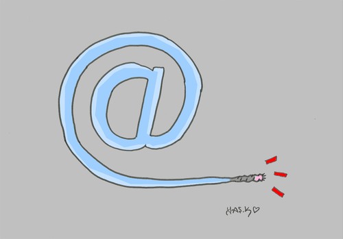 Cartoon: at sign (medium) by yasar kemal turan tagged love,email,letter,stamp,computer,internet,sign,at,leave
