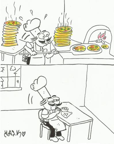 Cartoon: chefs lunch (medium) by yasar kemal turan tagged lunch,chef,pizza,pizzapitch