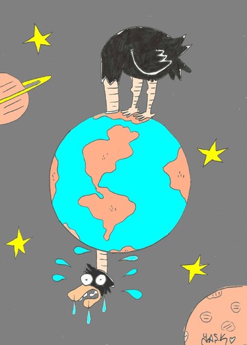 Cartoon: a shrinking world (medium) by yasar kemal turan tagged space,world,ostrich,curious