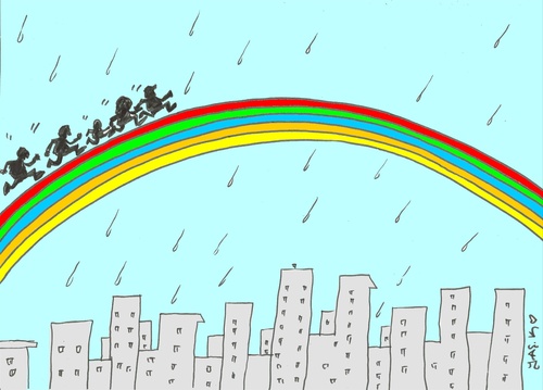 Cartoon: escape (medium) by yasar kemal turan tagged escape,rainbow