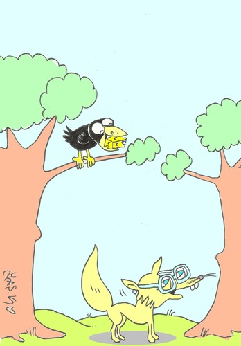 Cartoon: eye (medium) by yasar kemal turan tagged mistake,cheese,crow,fox,glasses,eye