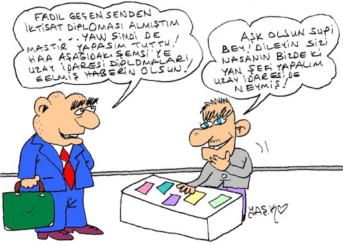 Cartoon: fake diploma (medium) by yasar kemal turan tagged fake,diploma