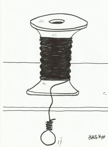 Cartoon: fine yarn (medium) by yasar kemal turan tagged reel,execution,yarn,fine