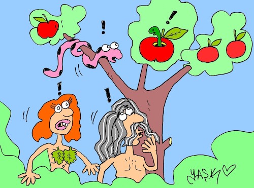 Cartoon: first worm (medium) by yasar kemal turan tagged first,apple,worm