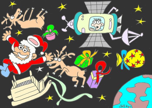 Cartoon: brink (medium) by yasar kemal turan tagged space,deer,love,christmas,father,gravity