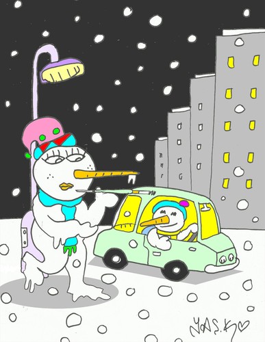 Cartoon: hot night (medium) by yasar kemal turan tagged night,hot,snowman