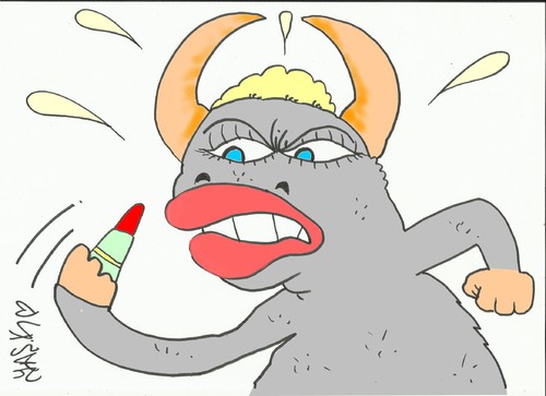 Cartoon: lipstick-bull (medium) by yasar kemal turan tagged bull,lipstick