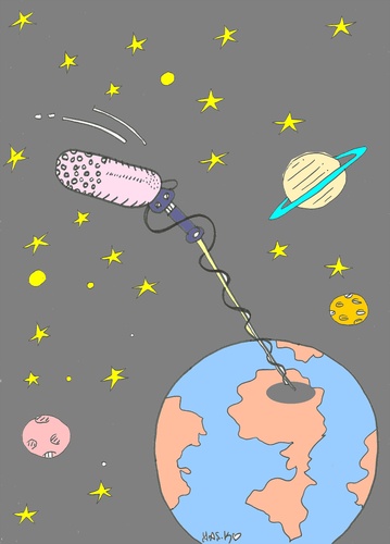 Cartoon: listen to space (medium) by yasar kemal turan tagged listen,to,space,microphone,stars