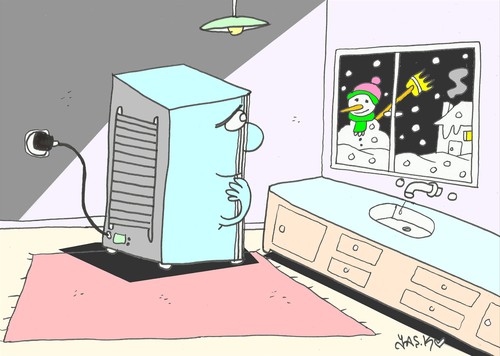 Cartoon: longing-love (medium) by yasar kemal turan tagged snowman,refrigerator,love,longing