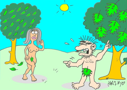 Cartoon: Adam and Eve (medium) by yasar kemal turan tagged women,clothing,leaf,eve,adam,lowcut