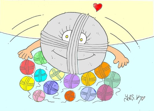 Cartoon: motherhood (medium) by yasar kemal turan tagged skein,rope,children,cub,anne,mother,motherhood,yarn,love