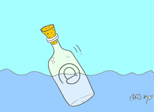 Cartoon: news (medium) by yasar kemal turan tagged computer,bottle,internet,news,sea