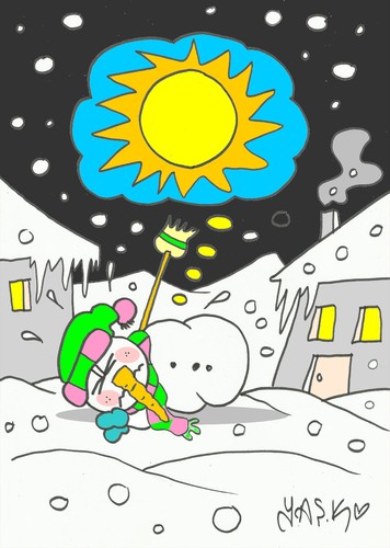 Cartoon: nightmare (medium) by yasar kemal turan tagged love,sun,snowman,nightmare