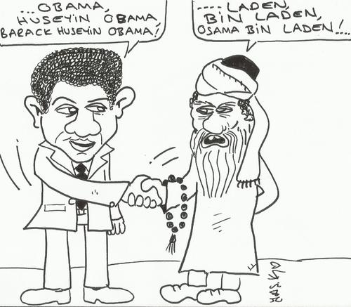 Cartoon: obama and laden (medium) by yasar kemal turan tagged 007,laden,bin,osama,and,obama
