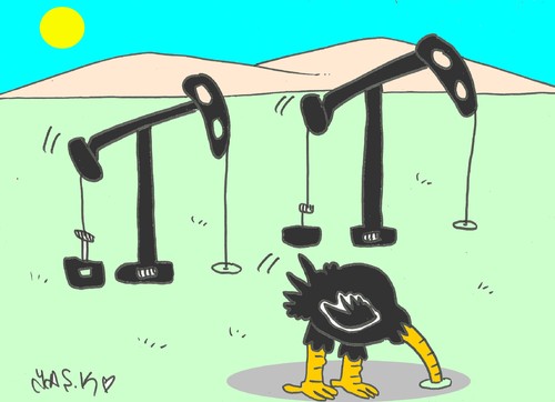 Cartoon: petroleum research (medium) by yasar kemal turan tagged petroleum,research,ostrich,oil,well