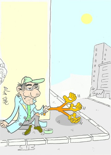 Cartoon: beg-protez (medium) by yasar kemal turan tagged free,street,beg,money,beggar,device,prosthetic