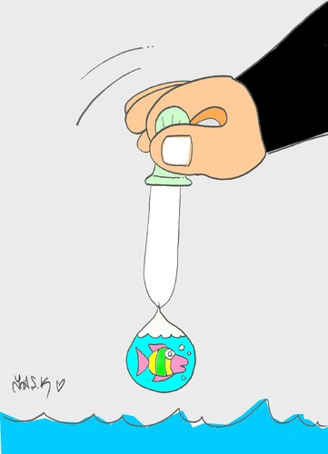 Cartoon: sample-impurity (medium) by yasar kemal turan tagged fish,dropper,sea,impurity,drops,sample