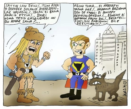 Cartoon: Tarkan and superman (medium) by yasar kemal turan tagged superman,and,tarkan