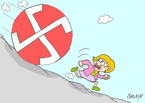 Cartoon: threat (medium) by yasar kemal turan tagged swastika,merkel,angela,murders,threat