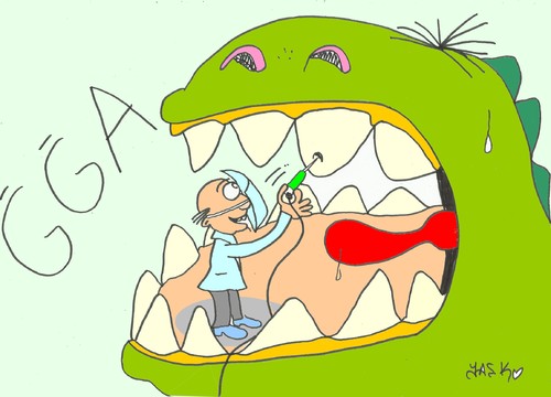 Cartoon: treatment (medium) by yasar kemal turan tagged treatment,dental,dinosaur