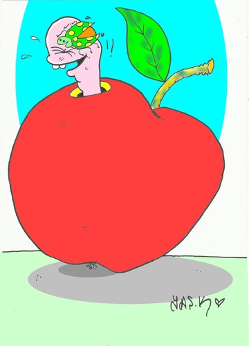 Cartoon: two friends (medium) by yasar kemal turan tagged friendship,love,foundedapple,worm,apple,friends