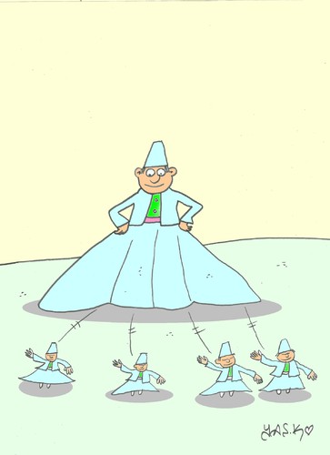 Cartoon: whirling dervish (medium) by yasar kemal turan tagged whirling,dervish,konya,mevlana,cub