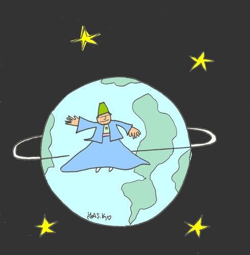 Cartoon: whirling dervish (medium) by yasar kemal turan tagged space,world,dervish,whirling