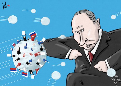 Cartoon: Democracy right in your face (medium) by Emanuele Del Rosso tagged putin,russia,navalny,protests