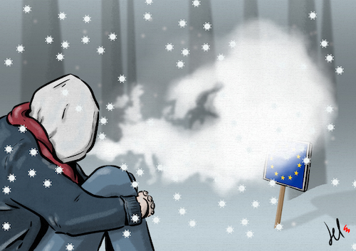 Cartoon: Winter at the EU border (medium) by Emanuele Del Rosso tagged migrants,europe,borders