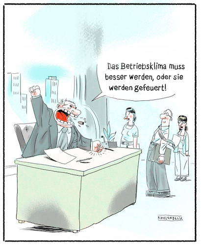 Cartoon: Betriebsklima (medium) by Thomas Kuhlenbeck tagged boss,chef,anweisung,arbeitsklima,betriebsklima,klima,entlassung,wut,cholerisch,choleriker,untergebene,angestellter,angestellte,büro,arbeit,job,office,schreibtisch,befehl,druck,boss,chef,anweisung,arbeitsklima,betriebsklima,klima,entlassung,wut,cholerisch,choleriker,untergebene,angestellter,angestellte,büro,arbeit,job,office,schreibtisch,befehl,druck