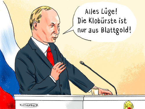 Cartoon: Putins Klobürste (medium) by Thomas Kuhlenbeck tagged putin,nawalny,unterstellung,golden,klobürste,rede,reichtum,verteidigung,putin,nawalny,unterstellung,golden,klobürste,rede,reichtum,verteidigung