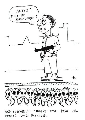 Cartoon: Paranoid (medium) by Jani The Rock tagged paranoid,aliens