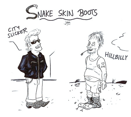 Cartoon: Snake skin boots (medium) by Jani The Rock tagged snake,skin,snakeskin,boots,hillbilly