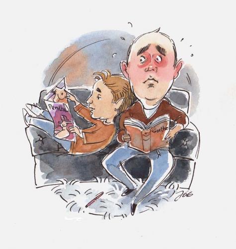 Cartoon: Aufklärung bei Papa (medium) by Jollustration tagged aufklärung,papa,sohn,sofa,peinlichkeit