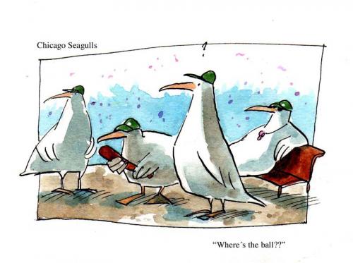 Cartoon: Chicago Seagulls Baseball team (medium) by Jollustration tagged seagulls,möwen,baseball,tiere,vögel,spiel,america,chicago