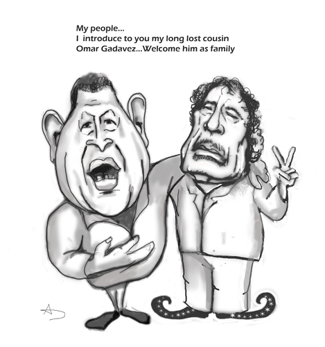 Cartoon: Dictators bond (medium) by AudreyD tagged gaddafi,chavez,caricature,humor,audrey