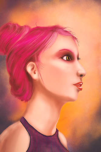 Cartoon: Pink (medium) by alesza tagged girl,portrait,pink,hair,yound,people,digital,art,illustration,painting