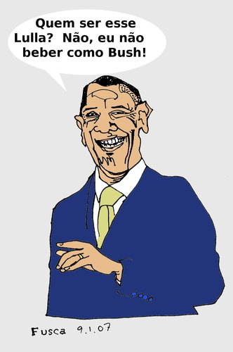 Cartoon: Obama (medium) by Fusca tagged world,third,regime,bolivarian,lula,brazil,obama