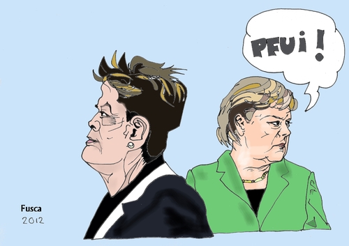 Cartoon: Rousseff and Merkel (medium) by Fusca tagged corruption,brazil,bolivarian,republic,populist,dictatorship