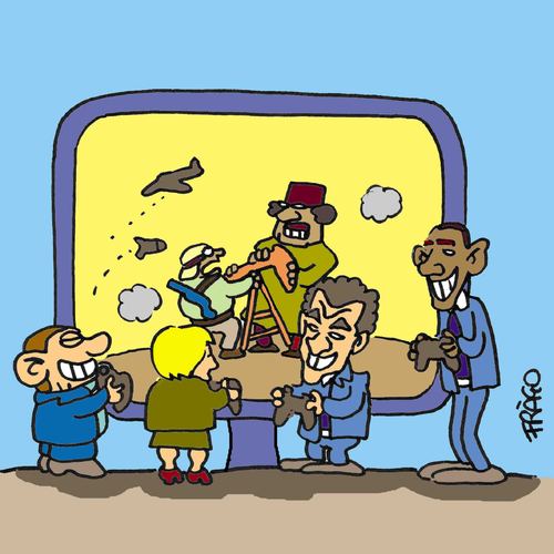 Cartoon: play gas station (medium) by fragocomics tagged gaddafi,libia,crisis,war,patrol,brent,gas,station,gaddafi,benzin,sprit