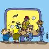 Cartoon: play gas station (small) by fragocomics tagged gaddafi libia crisis war patrol brent gas station