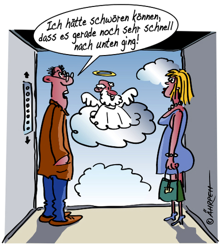 Cartoon: Aufwärts (medium) by rpeter tagged aufzug,mann,frau,himmel,gott,engel