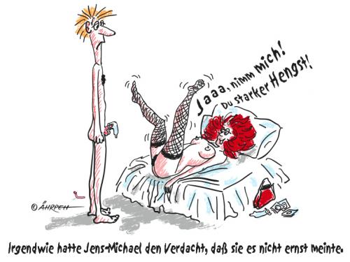 Cartoon: Der Verdacht (medium) by rpeter tagged bett,paar,mann,frau,nackt