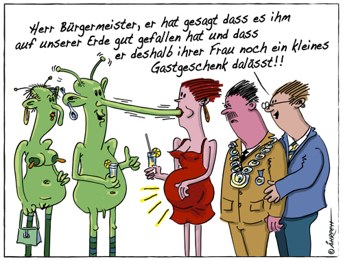 Cartoon: Fremdes Leben (medium) by rpeter tagged männchen,grüne,all,schwanger,frau,mann,besuch,erde