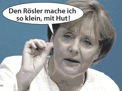 Cartoon: Klein mit Hut (medium) by rpeter tagged merkel,rösler,bundespräsident,rache,kanzlerin